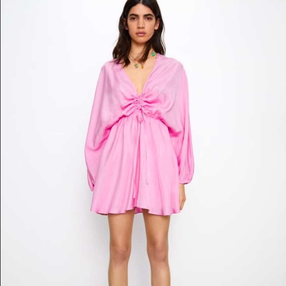 Zara Pink Ruched Mini Dress XXL